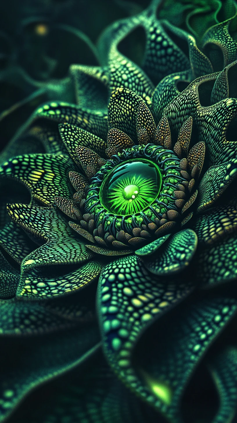 Créature florale surréaliste aux yeux superposés et au centre lumineux