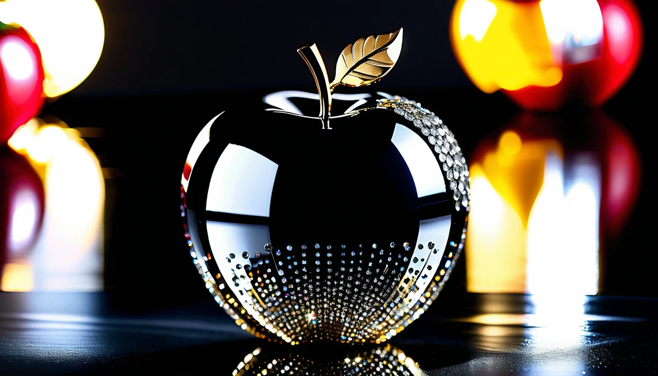 Centre de table pomme en cristal de luxe sur fond de velours noir