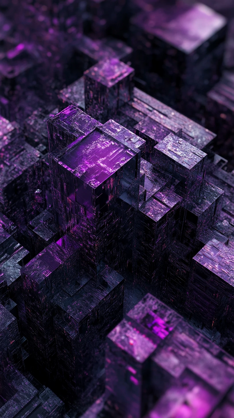 Cubo geométrico denso de patrones con glitch en capas