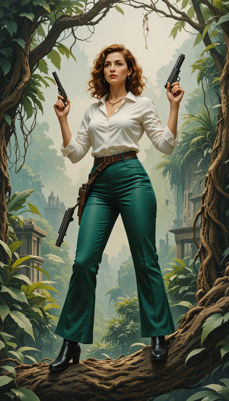 Heroic Englishwoman Adventurer Standing On A Jungle Vine