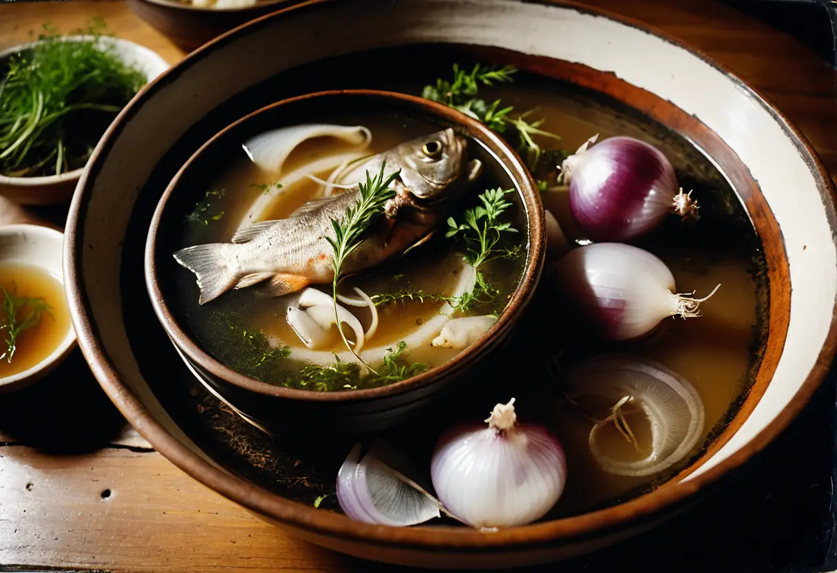 木質餐桌上的陶瓷碗傳統高菲歐濃湯