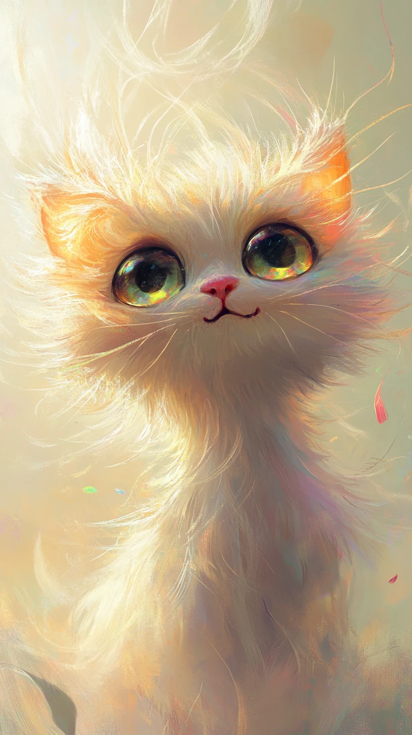 Gato divertido em close com olhos brilhantes e sorriso