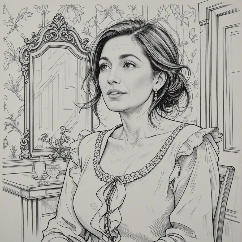 Mulher de meia-idade conversando em um ambiente interno aconchegante