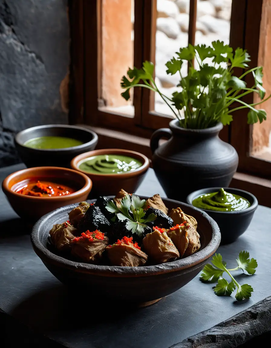 Batatas enrugadas canárias com molhos mojo vermelho e verde