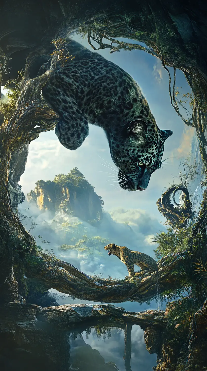 Surreale Illusion eines Panthers in einer vielschichtigen Szenerie