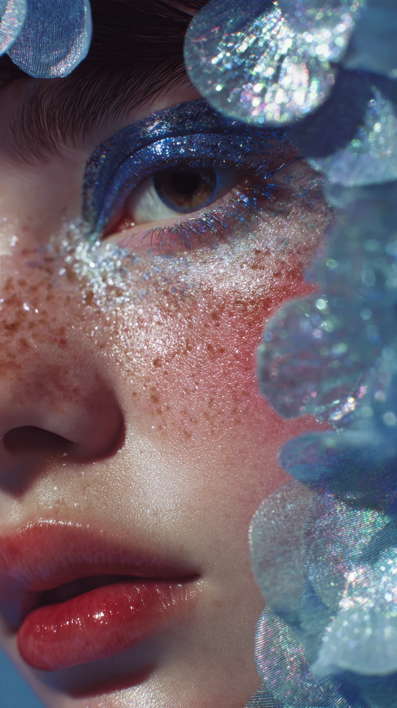 Portrait en gros plan d’une femme avec un maquillage métallique bleu