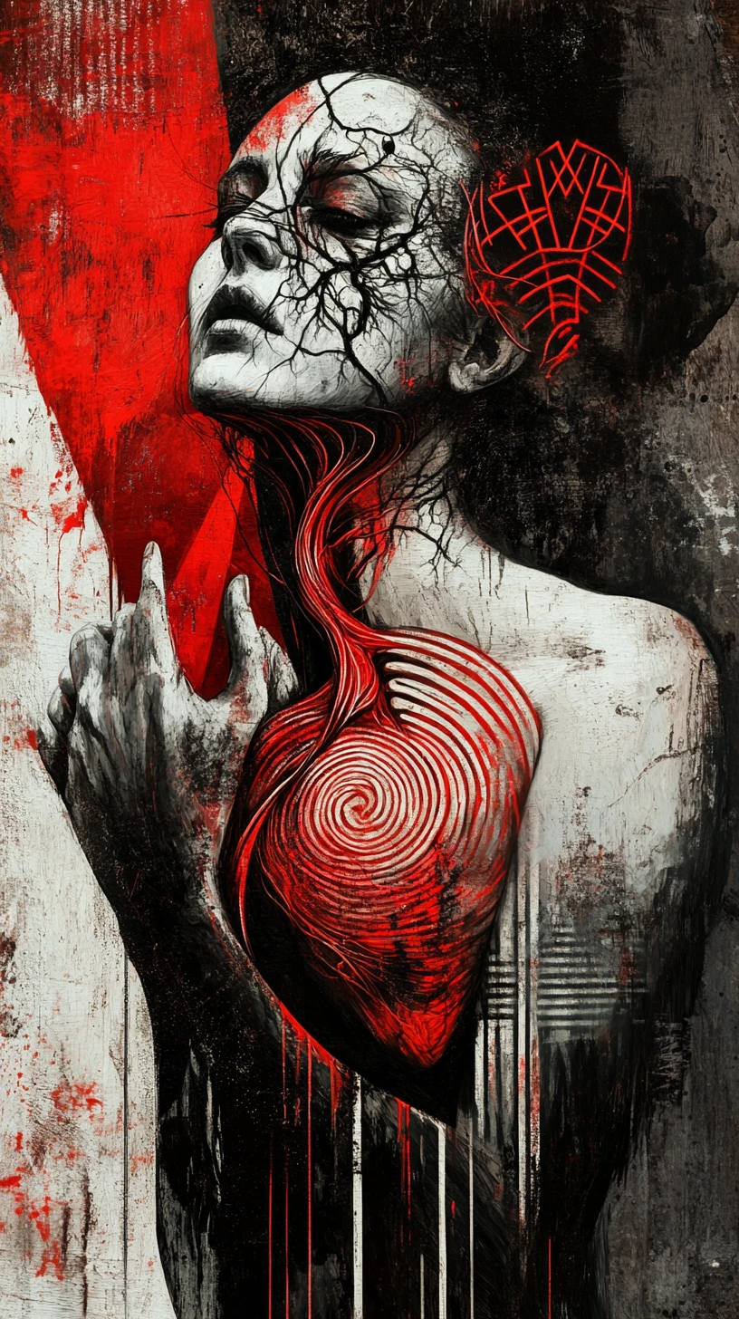 Dark fantasy fairy with spiral heart and calm stare