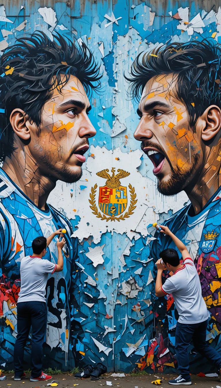 Vibrant urban mural of passionate Argentinian football fans