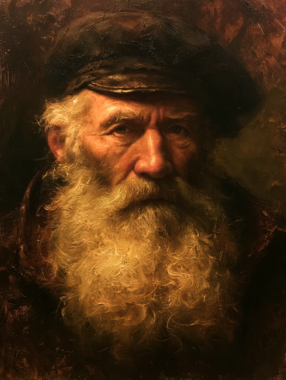 Retrato sombrio de um velho marinheiro em estilo barroco