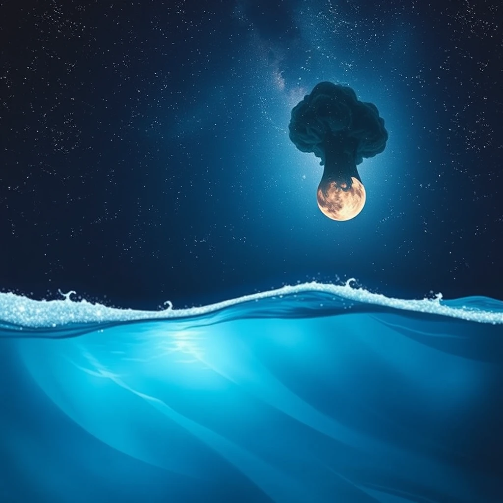 Lonely figure drifting in a calm underwater blue world