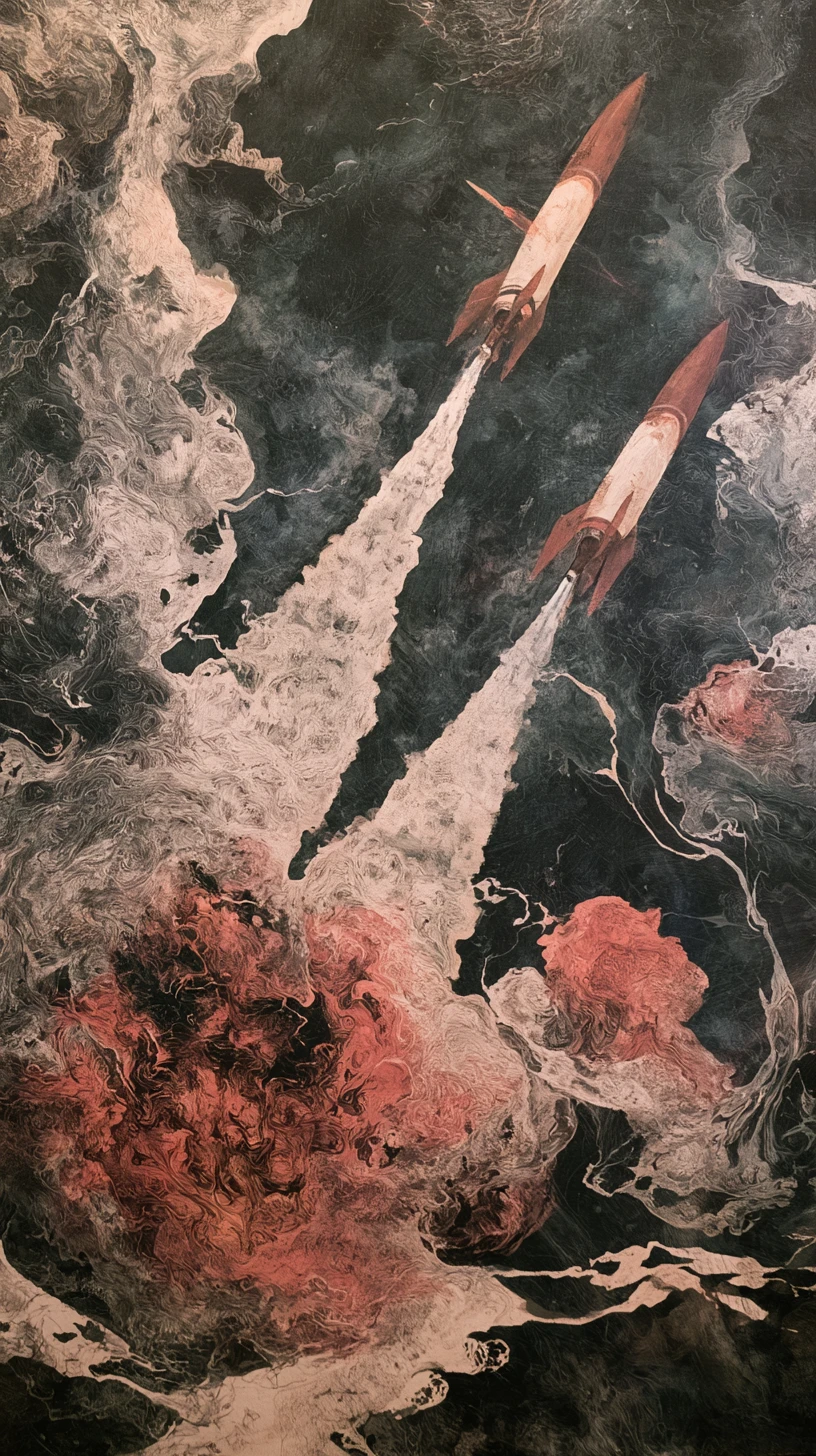 Multiple rockets streaking through the dark outer space