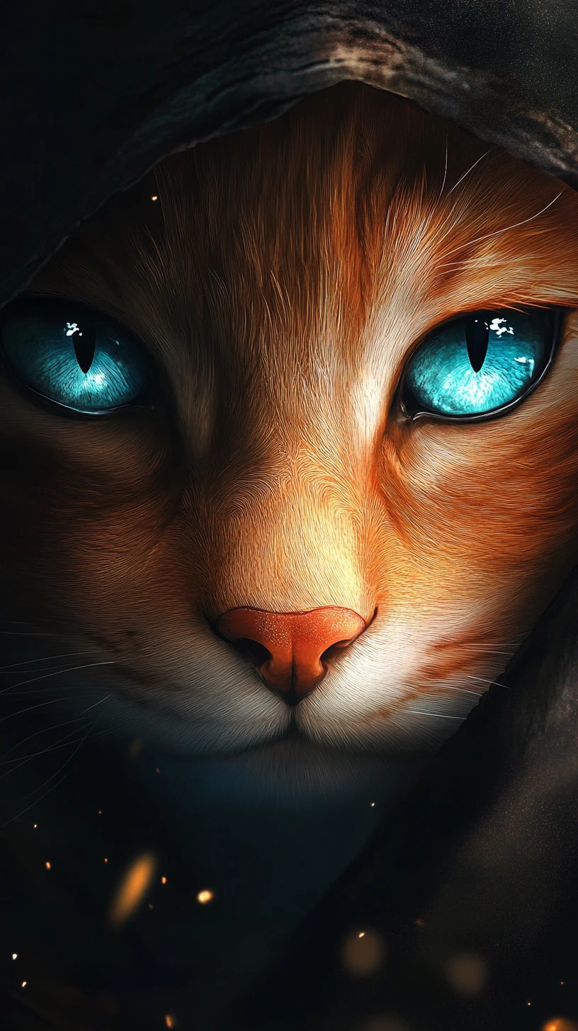 Mystisches Katzen-Hybridporträt mit leuchtend blauen Augen