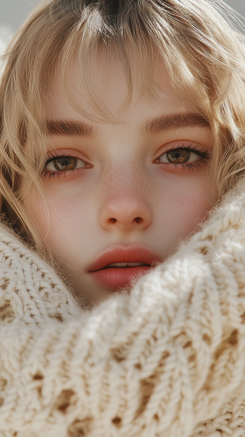 Fille d’anime au soleil enveloppée dans un gros tricot