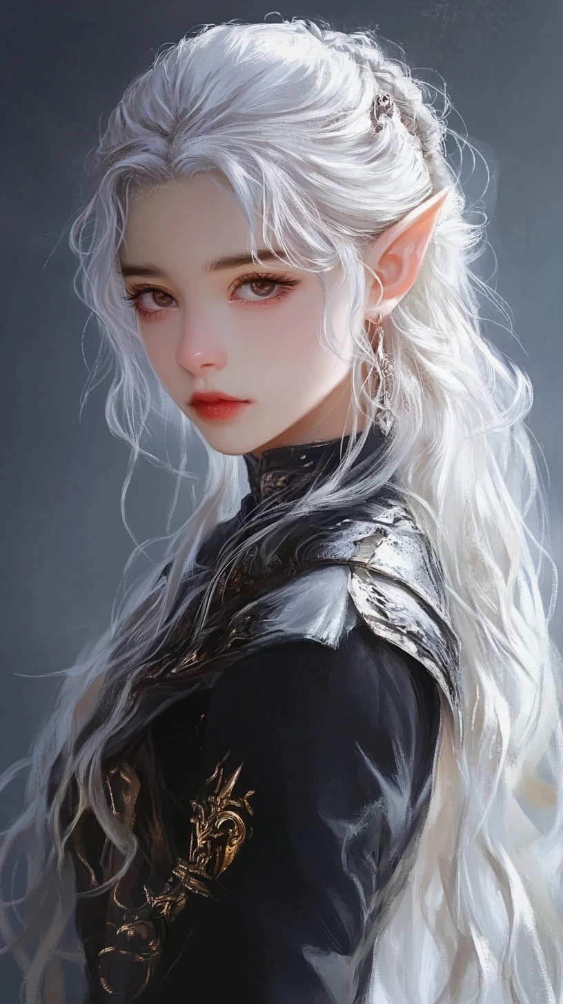 Fille elfe stoïque en vêtements de fantasy tribale superposés