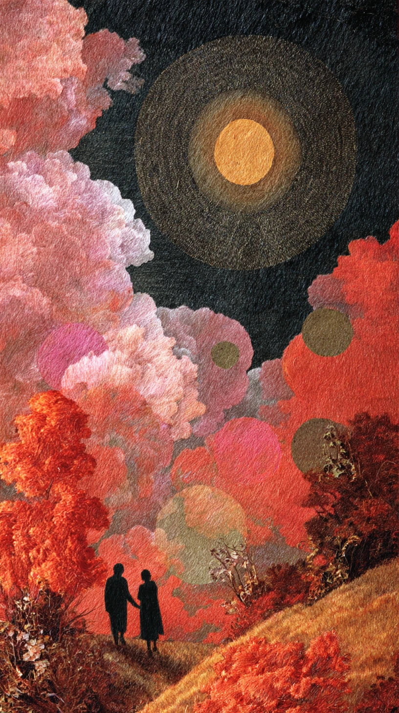 Colagem vintage surreal em cores vívidas, contrastantes e oníricas