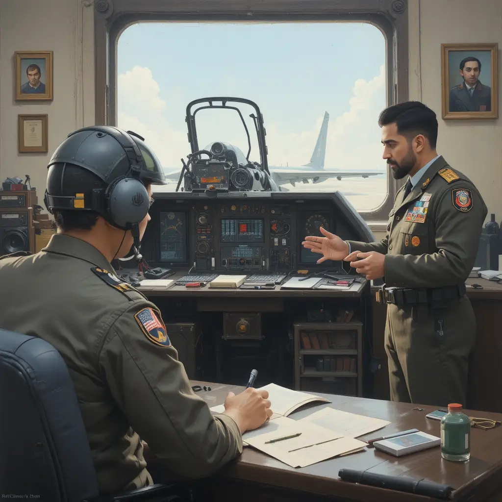 Iranischer Luftkommandant brieft Piloten in einem Kontrollraum