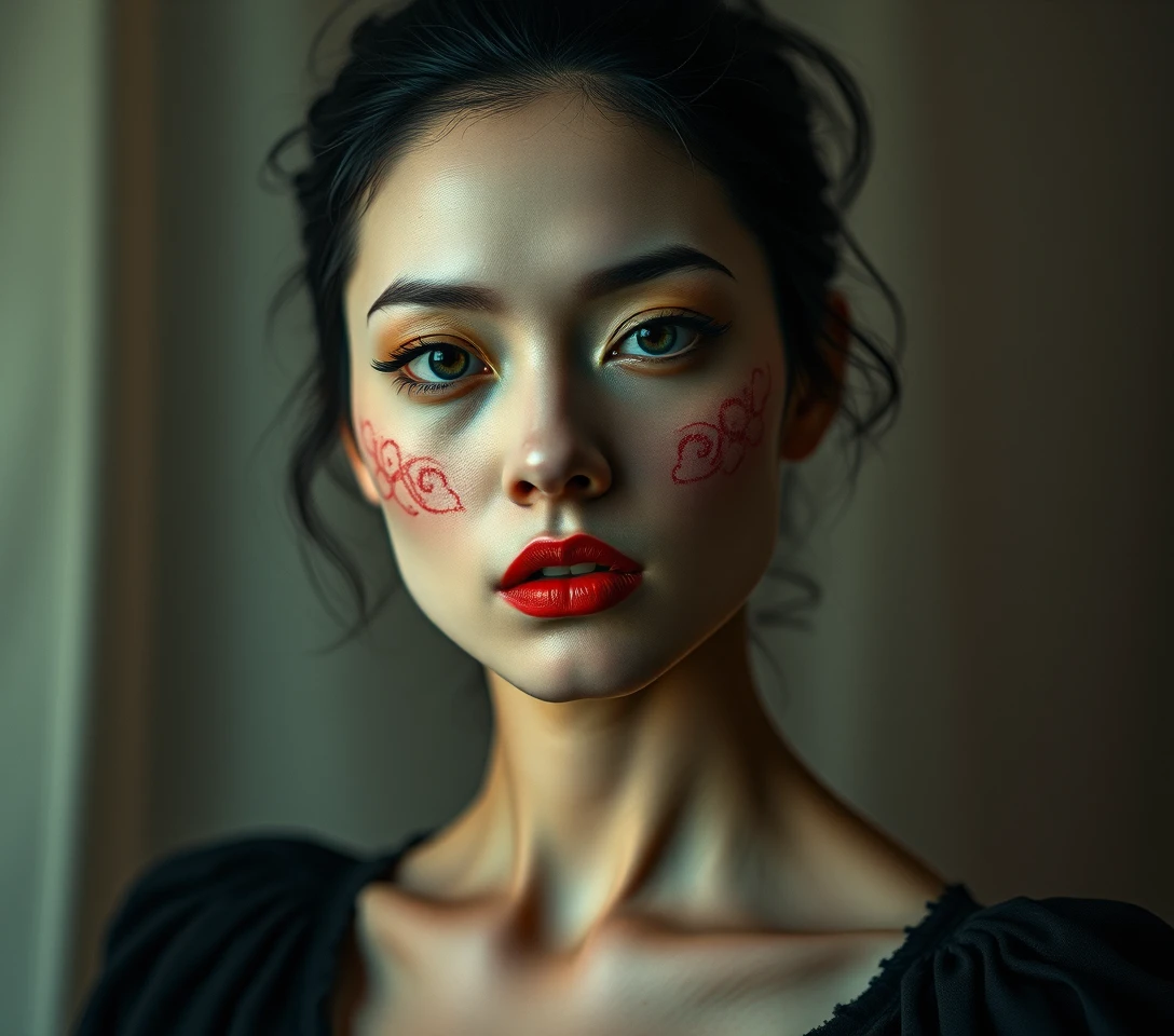 Mulher anjo negra surreal em close sensual e tenso