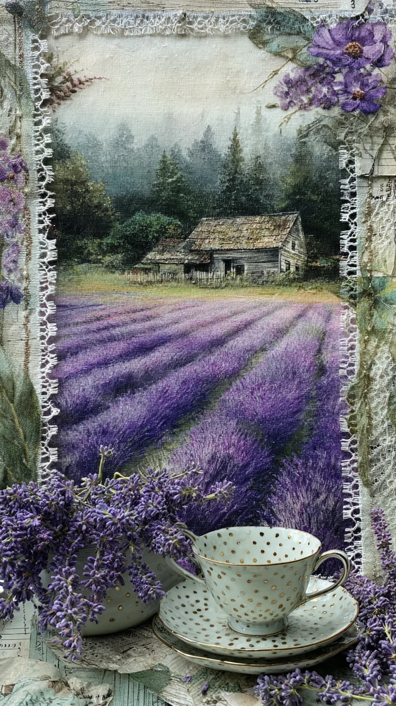Cena em Fazenda de Lavanda com Conjunto de Chá Vintage e Moldura de Renda