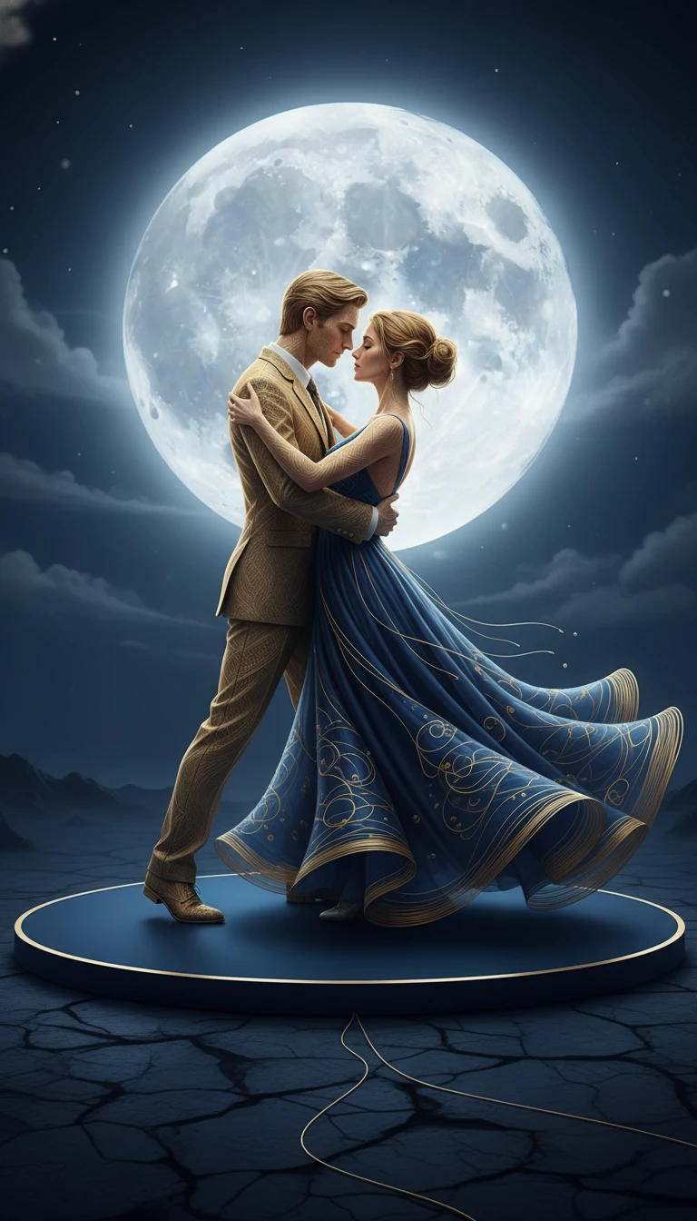 Coppia di fili dorati che danza sotto una luminosa luna piena