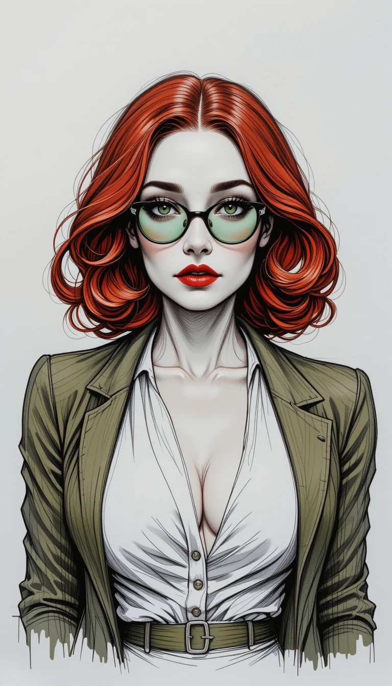 Mulher ruiva confiante de óculos com roupa vintage