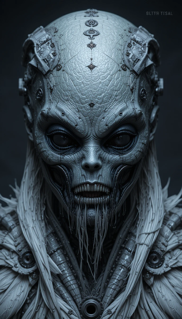 Gros plan sur un masque d’alien sans visage aux détails mécaniques