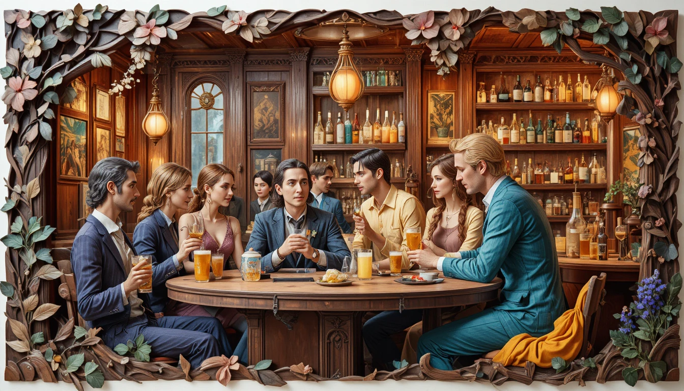 Persone riunite in un bar accogliente in pixel art
