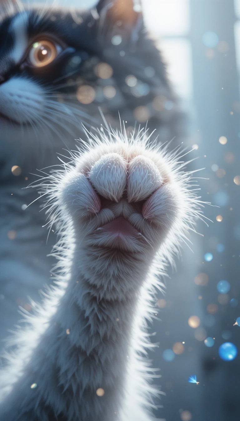 Ilustração de gato em estilo anime em close-up em fundo branco
