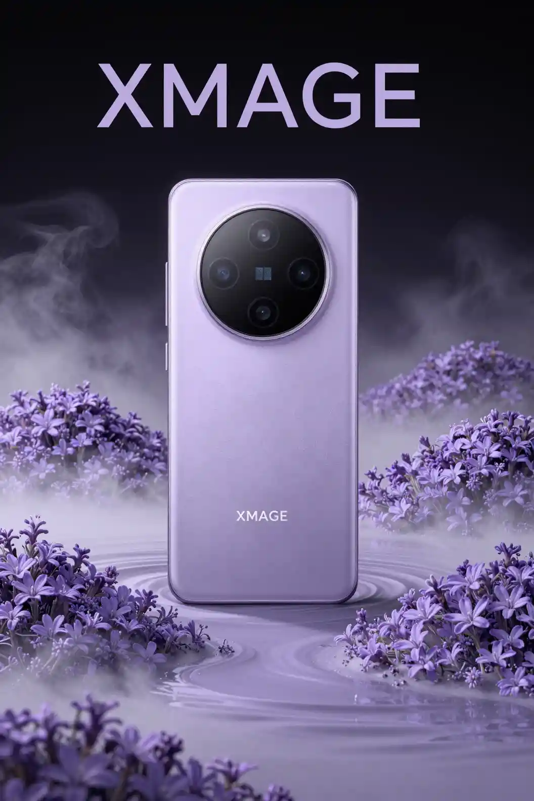 Lavender flagship smartphone in dreamy misty flower relief