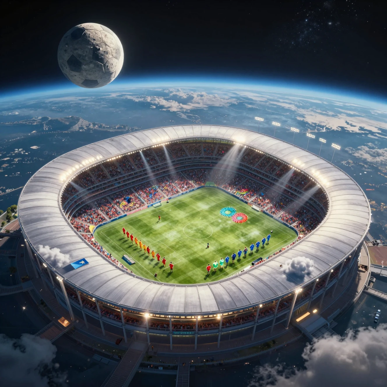 Planet Erde als riesiges Fußballstadion der Weltmeisterschaft