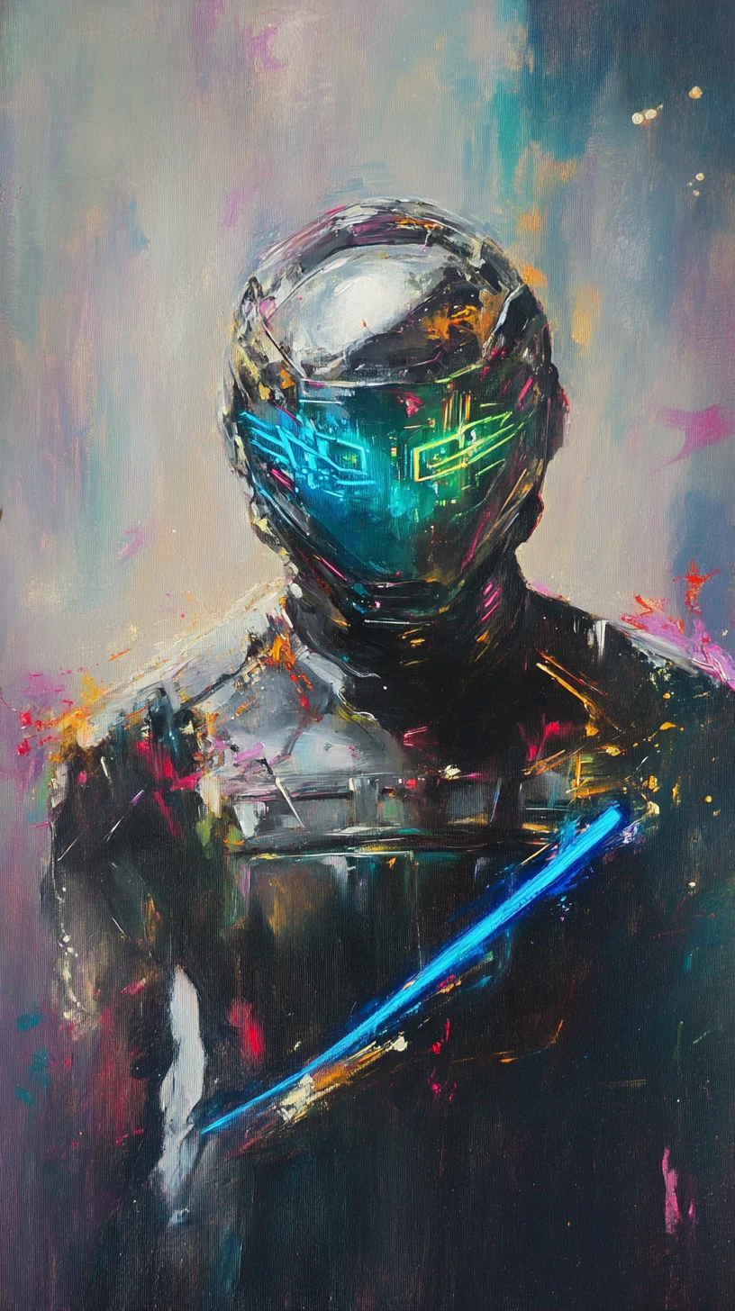 Retrato neon abstrato de um guerreiro samurai futurista e heroico
