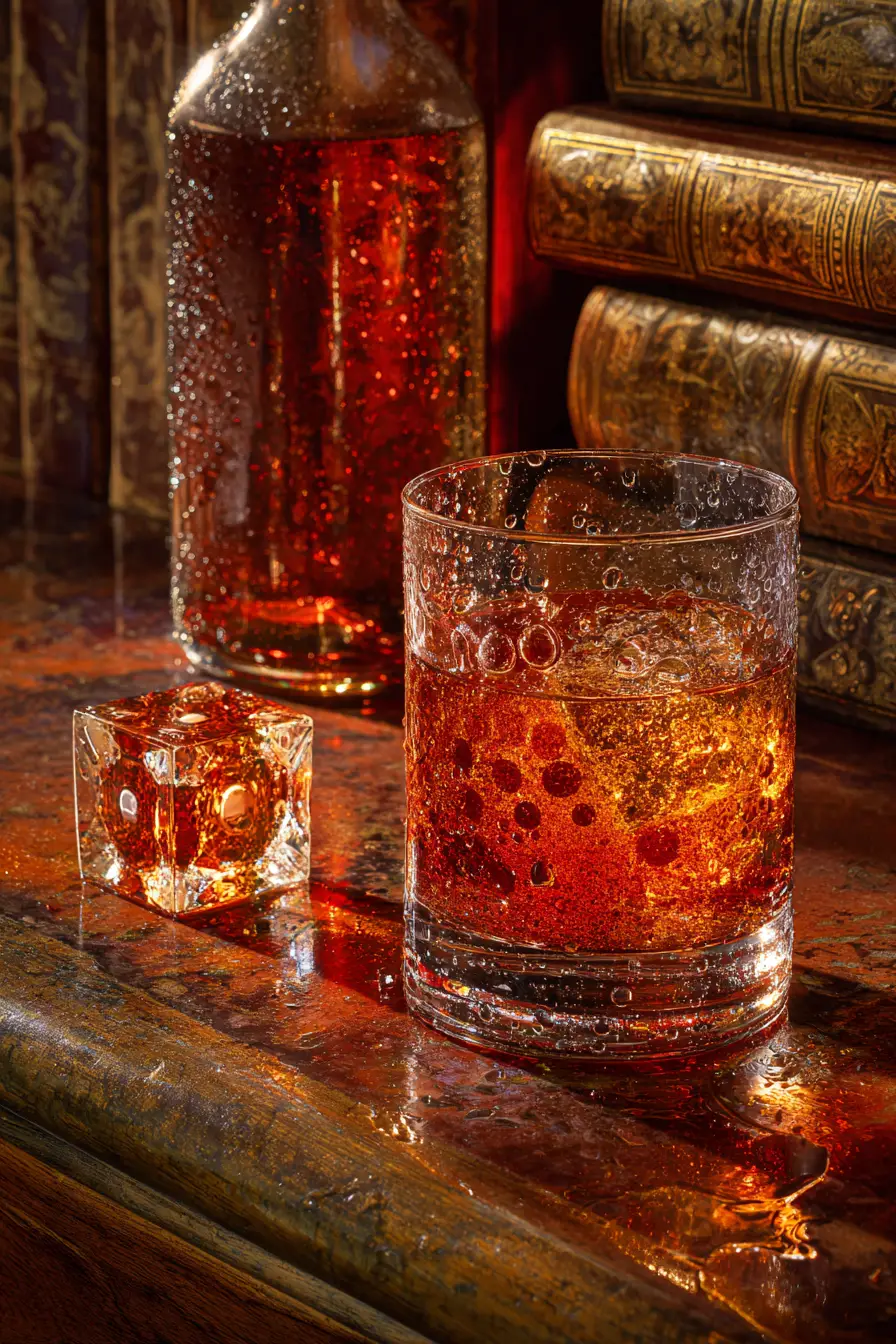 Bicchieri di soda frizzante e scotch su un bancone di legno