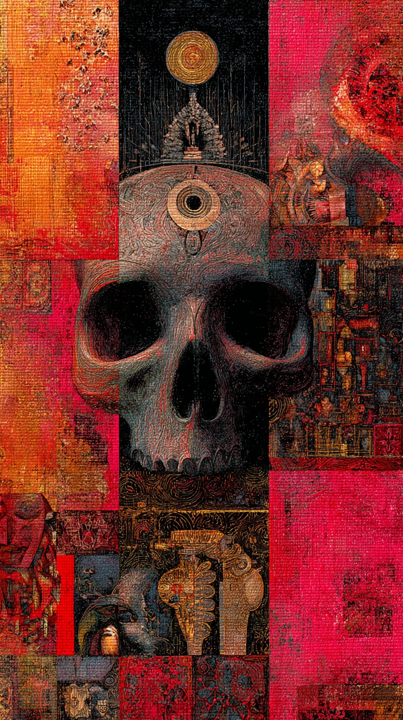 Tela romântica surreal com formas abstratas e cores escuras ousadas