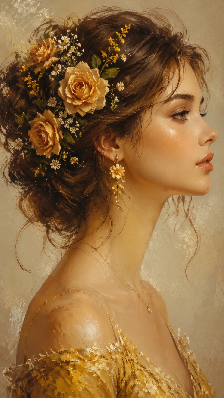 Retrato romântico de perfil de uma jovem