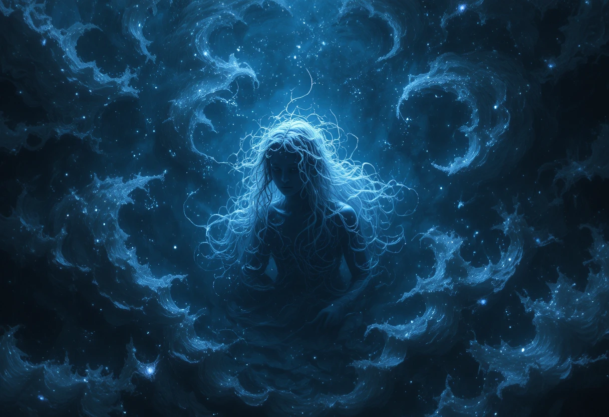 漂浮在發光星空宇宙海上的神祕存在