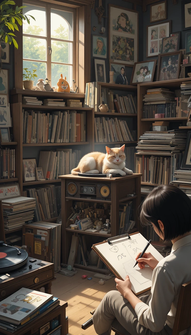 レコードと眠る猫がいる居心地のいい部屋