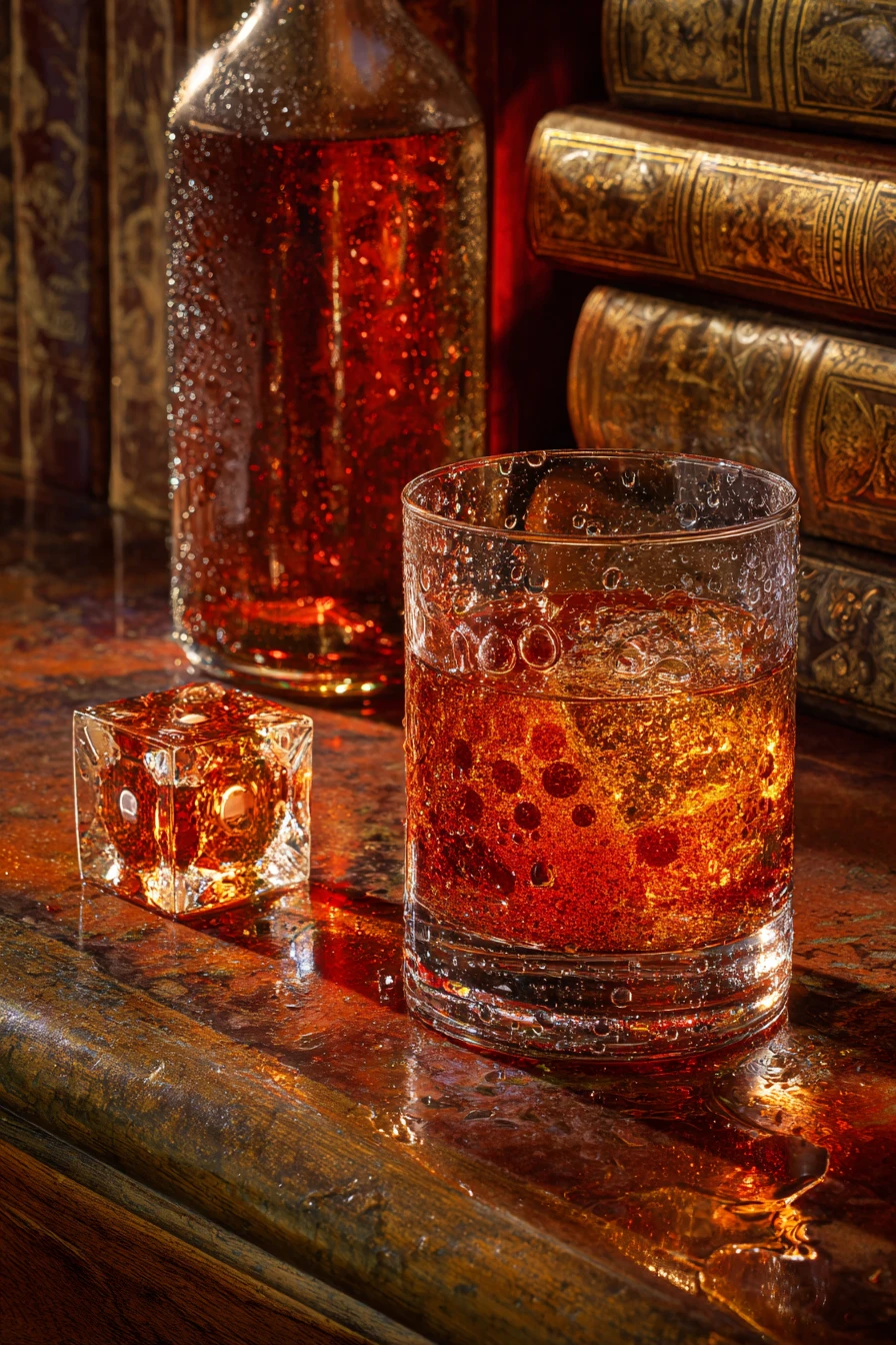 Bicchieri di soda frizzante e scotch su un bancone di legno
