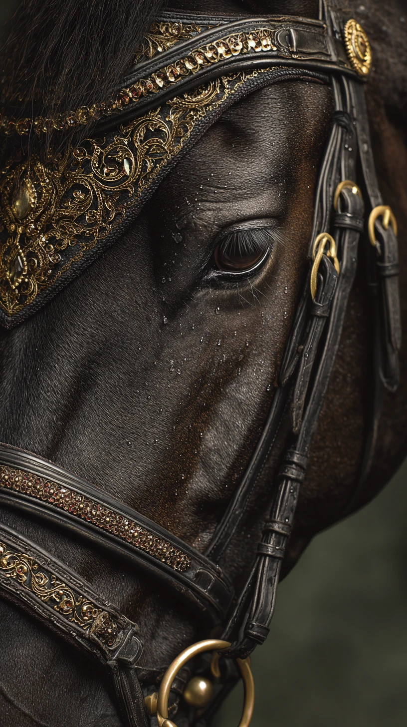 Retrato dramático em close de um cavalo castanho-escuro
