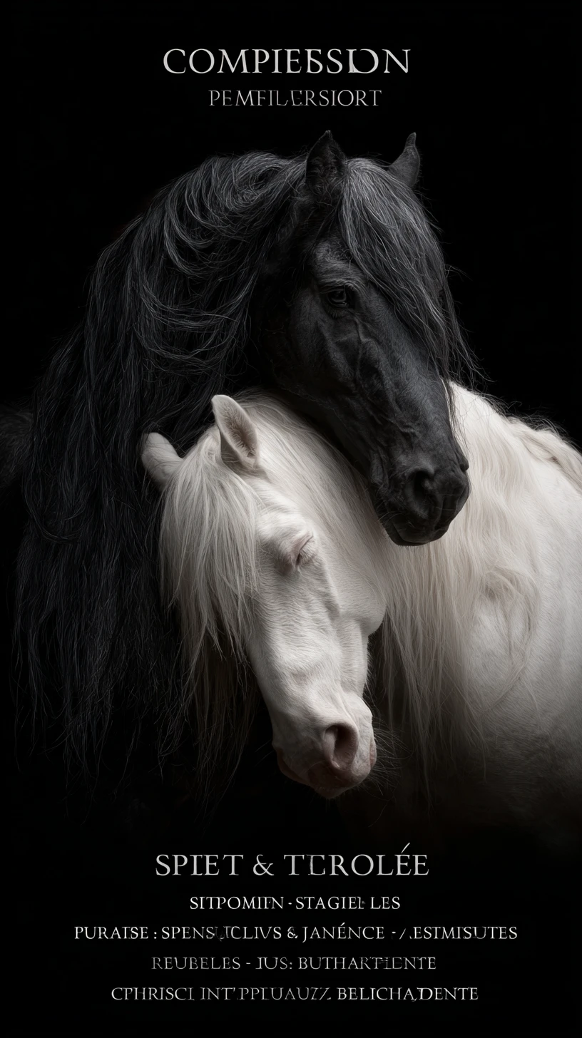 Retrato íntimo em close de cavalos preto e branco