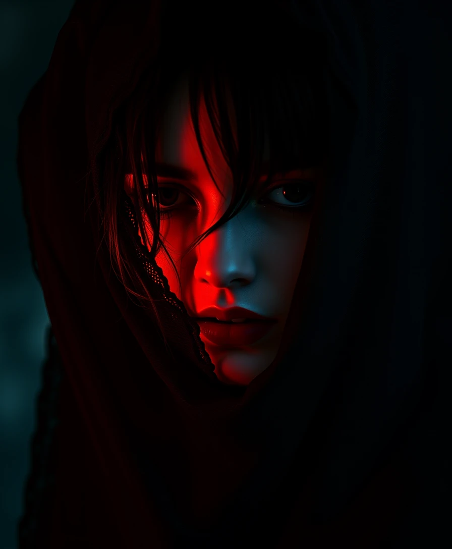 Surreal ethereal woman in a dark dreamlike nightmare scene