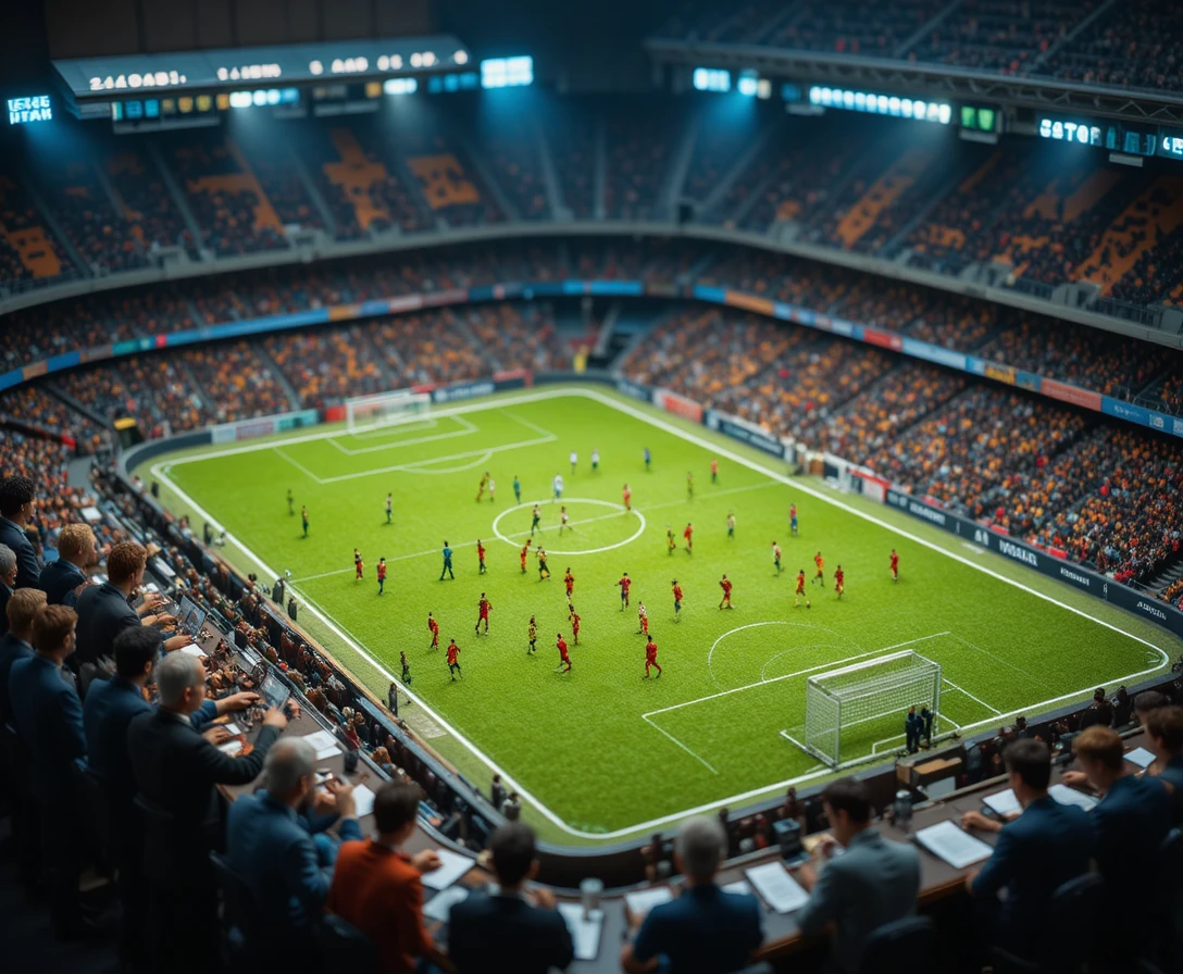 Estádio de futebol em miniatura estudado por jogadores e técnicos reais