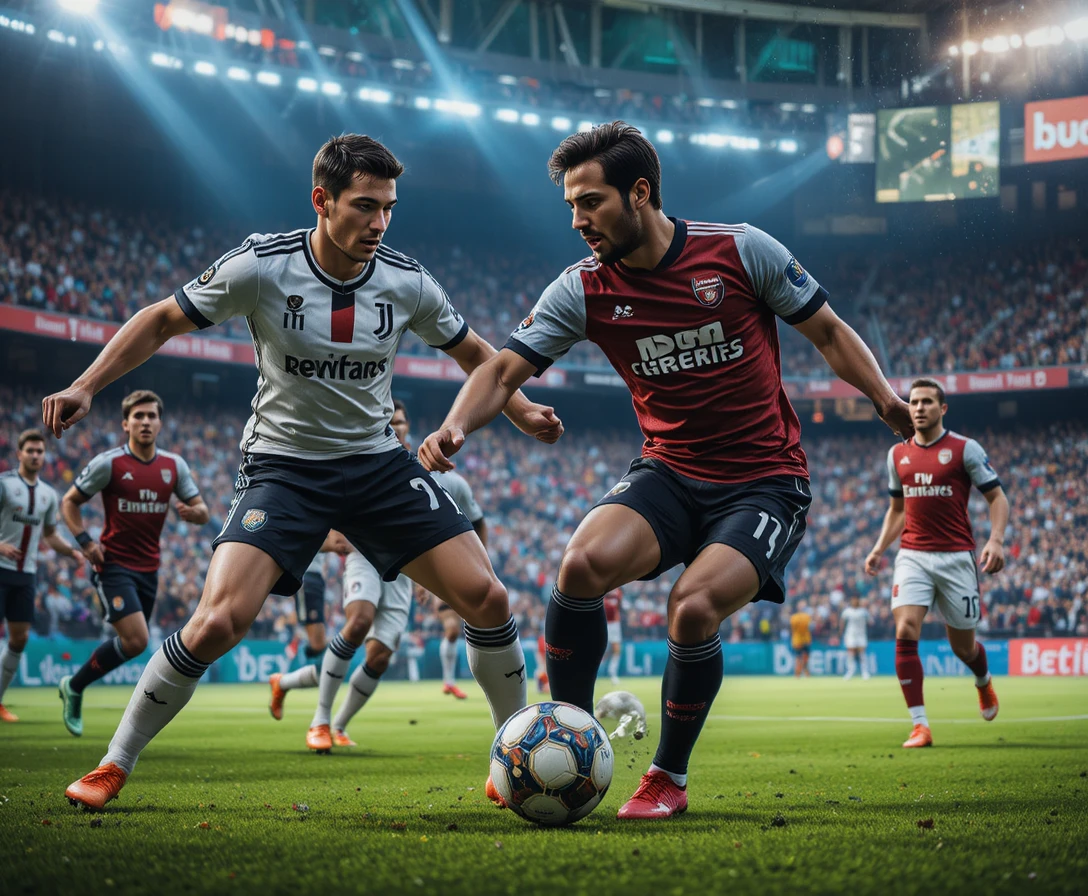 Cena dinâmica de futebol entre duas equipes profissionais