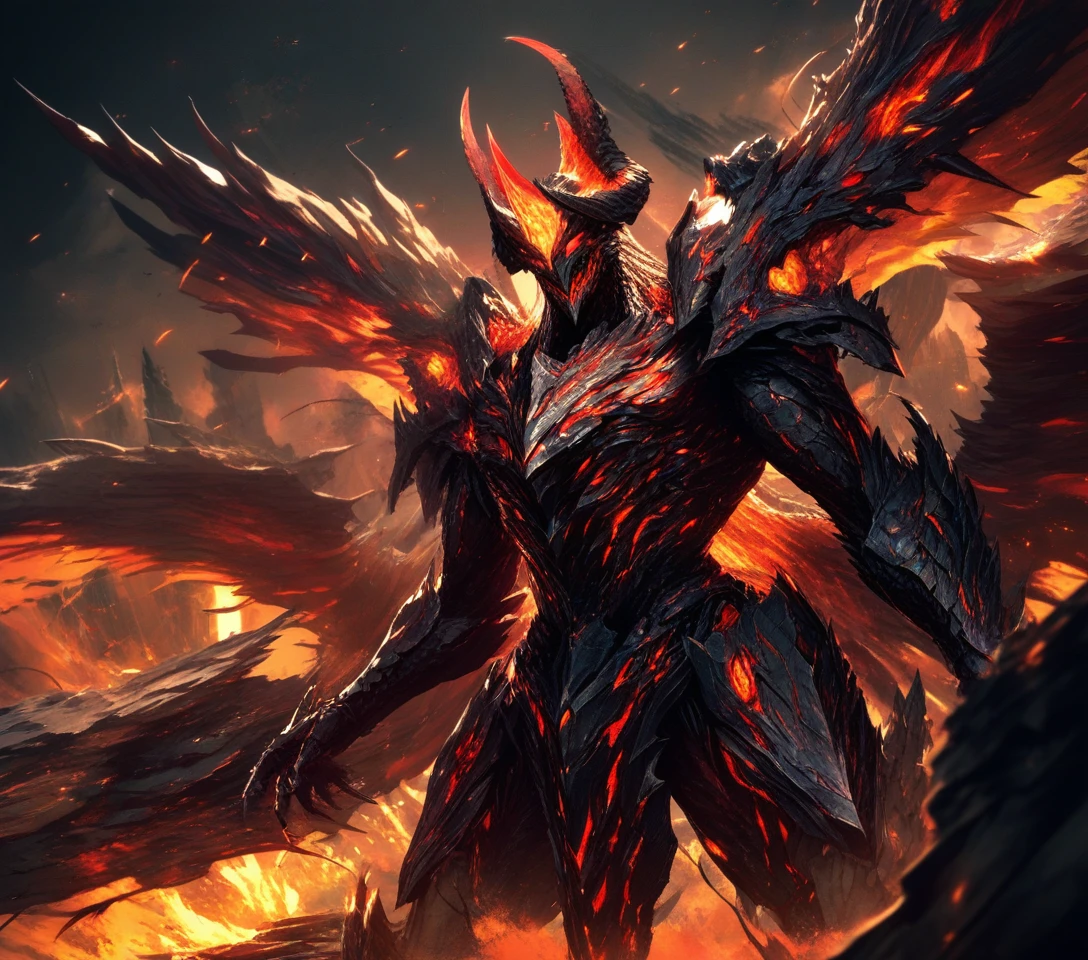 Ancien dragon rouge sur une falaise volcanique brisée