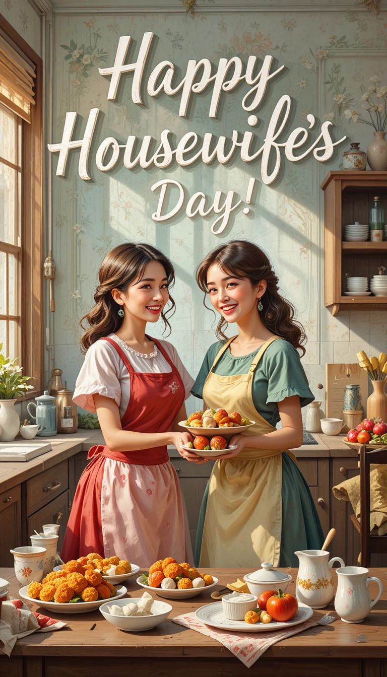 Allegra pittura digitale che celebra la Giornata della Casalinga in casa