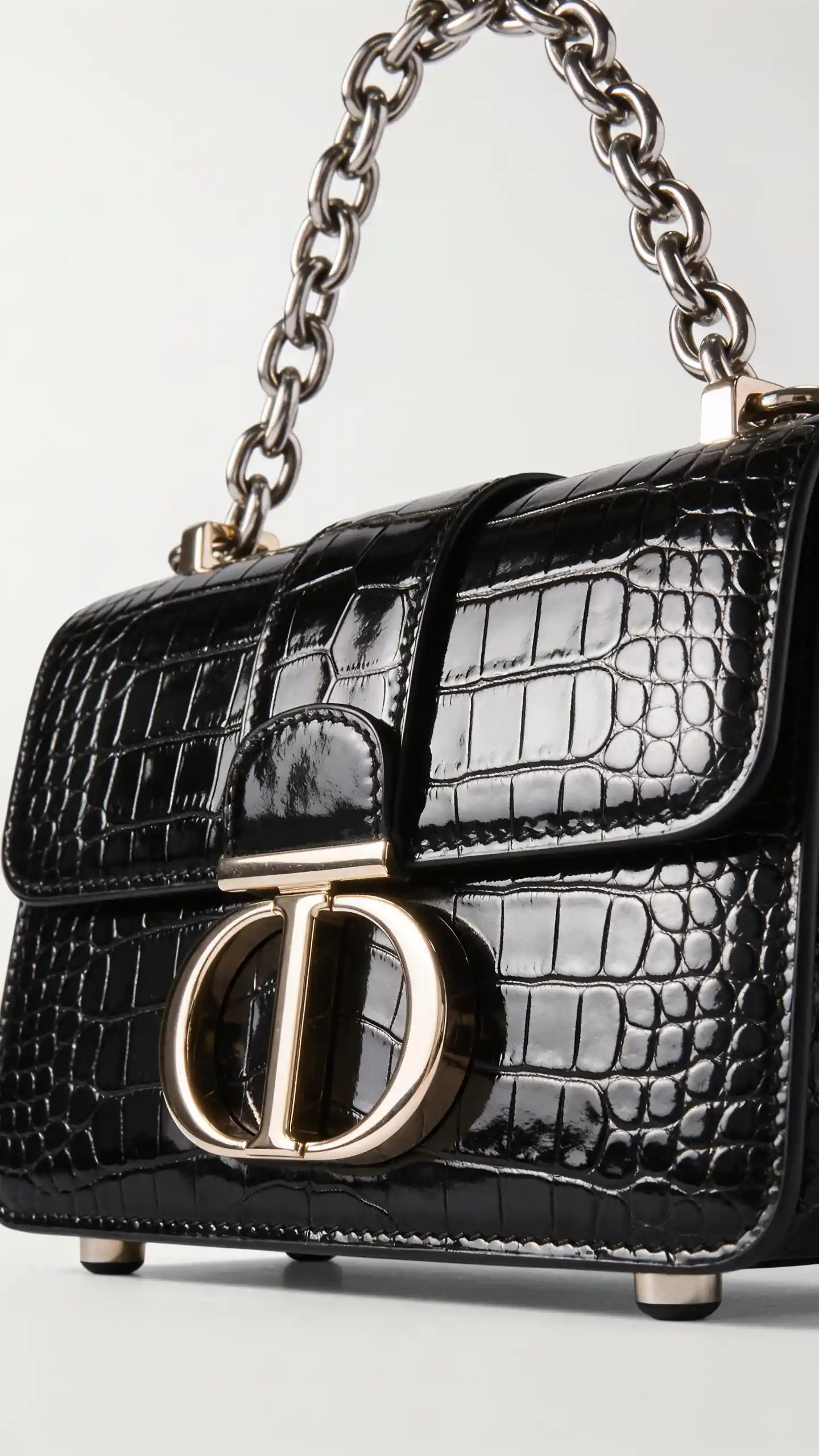 Bolso de lujo estilo maletín de cuero de cocodrilo negro