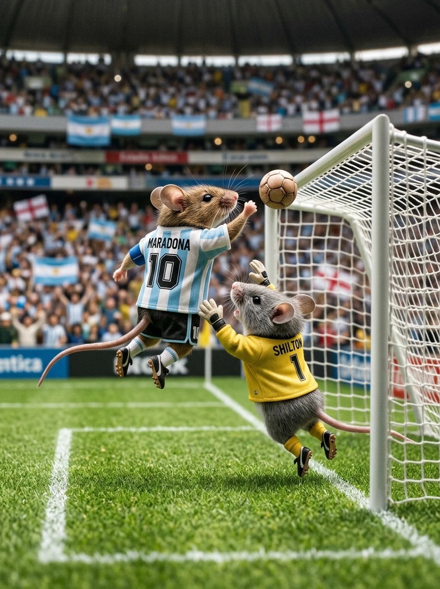 Camundongos fotorrealistas recriam o icônico gol de mão