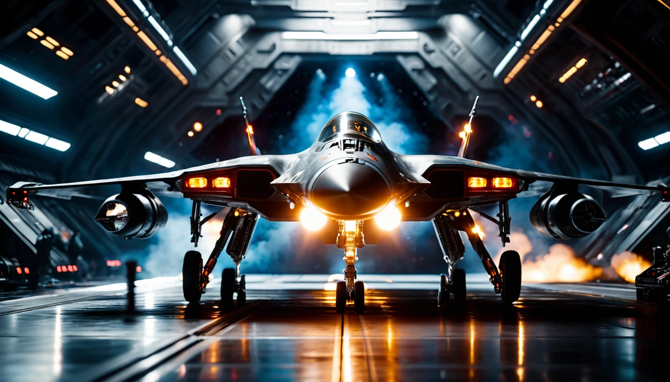Gigantesco portaaviones espacial lanzando escuadrones de cazas estelares futuristas