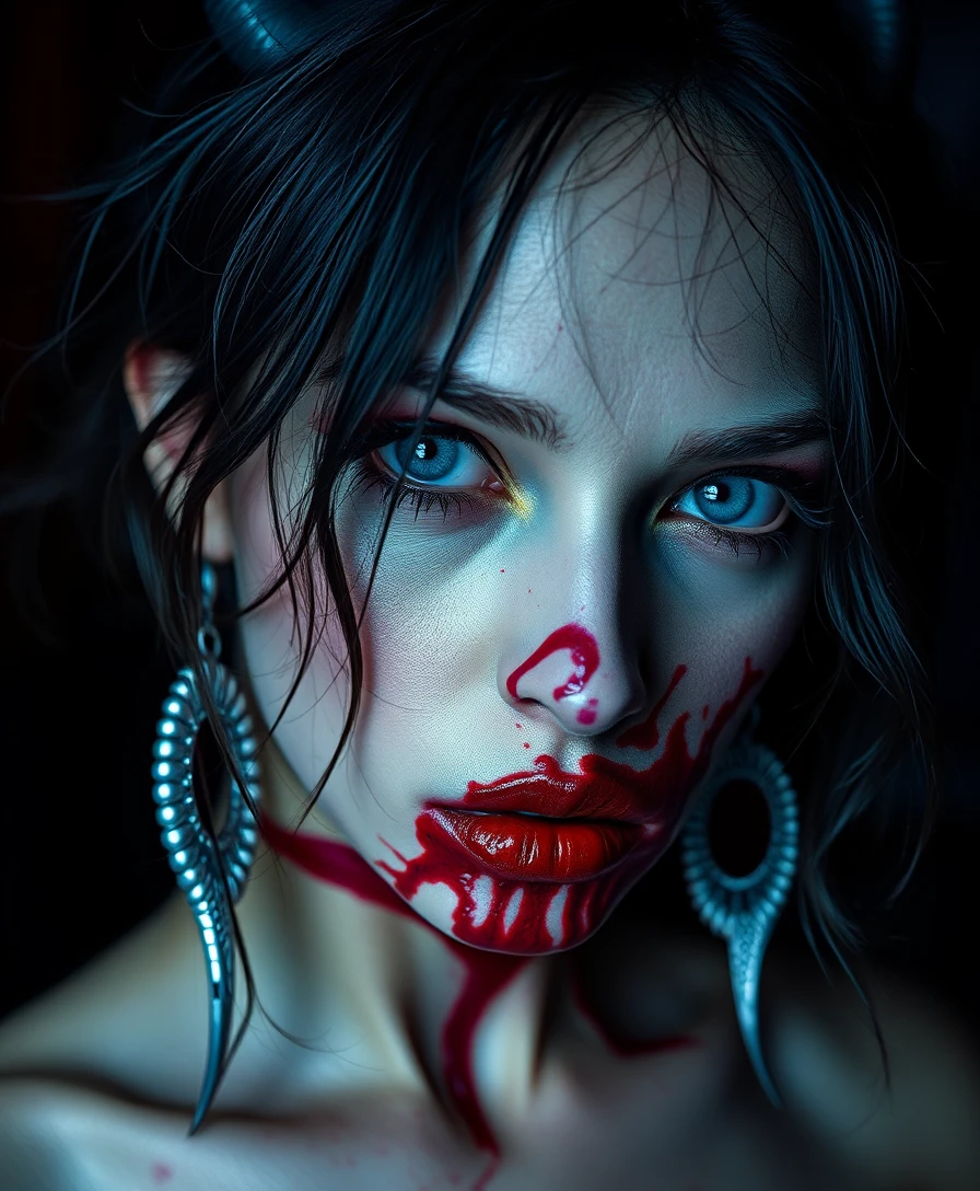 Entidad femenina caótica y surreal en un retrato onírico
