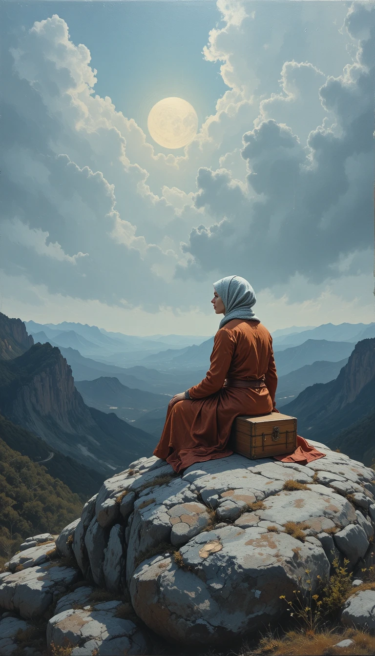 Femme sur un rocher froid regardant l’horizon étoilé