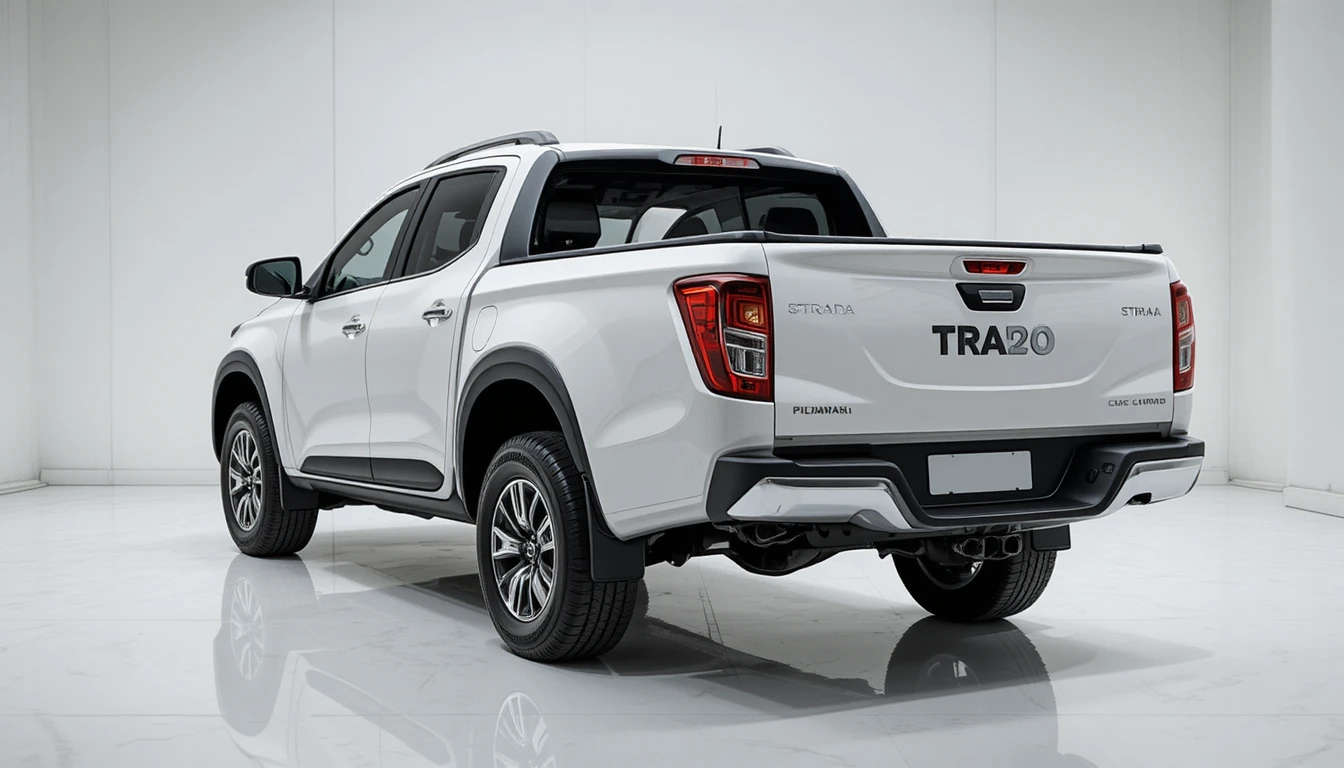 Camioneta pickup blanca en exhibición en showroom interior moderno