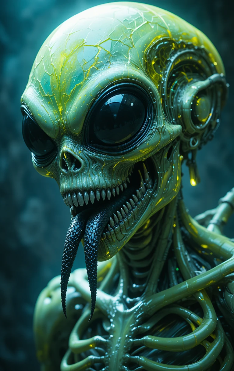 Monstro Alienígena Horrendo com Pele Cromada e Boca Cheia de Presas
